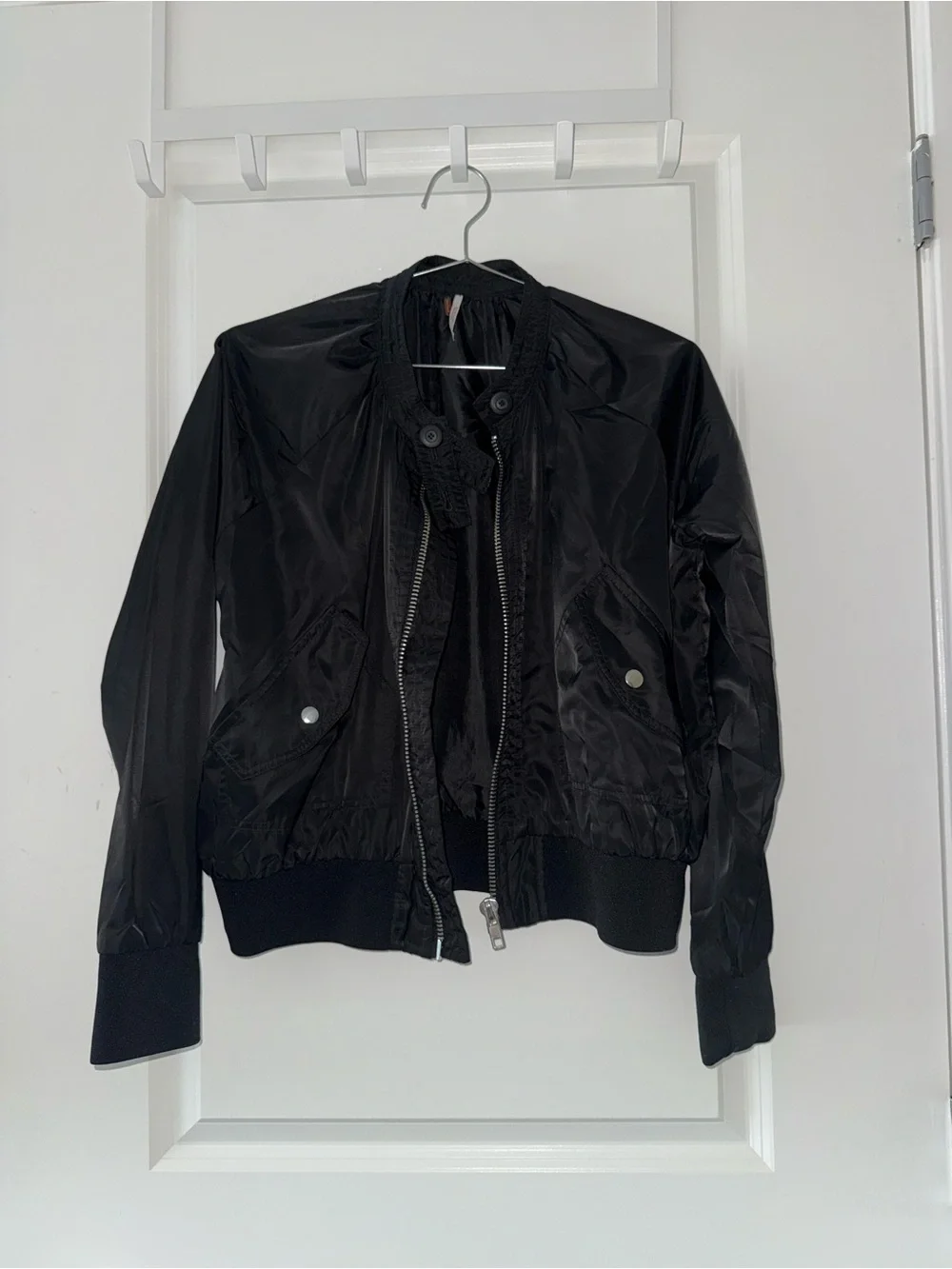 Free People So Fly Bomber Jacket Black Ruched Full Zip Size S
